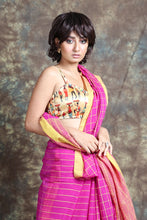 Load image into Gallery viewer, Pink Blended Cotton Handwoven Soft Saree With Allover Box Woven
