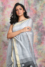 Load image into Gallery viewer, Smoke Grey Sequin Handloom With Black Resham Designed Pallu
