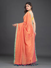 Load image into Gallery viewer, Orange &amp; Green Solid Handwoven Cotton Saree
