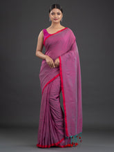 Load image into Gallery viewer, Red &amp; Purple Solid Cotton Saree
