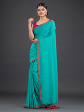 Load image into Gallery viewer, Sea Green Woven Design Cotton Saree
