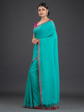 Load image into Gallery viewer, Sea Green Woven Design Cotton Saree

