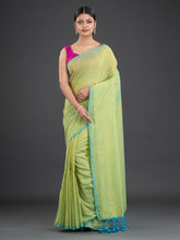 Load image into Gallery viewer, Lime Green &amp; Blue Cotton Saree
