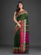 Load image into Gallery viewer, Green &amp; Pink Solid Handwoven Pure Cotton Saree
