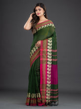 Load image into Gallery viewer, Green &amp; Pink Solid Handwoven Pure Cotton Saree
