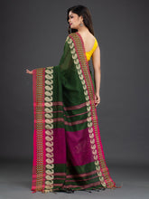 Load image into Gallery viewer, Green &amp; Pink Solid Handwoven Pure Cotton Saree
