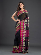 Load image into Gallery viewer, Black &amp; Pink Solid Handwoven Cotton Saree
