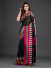 Load image into Gallery viewer, Black &amp; Pink Solid Handwoven Cotton Saree
