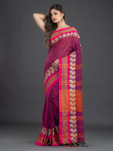 Load image into Gallery viewer, Magenta Woven Design Cotton Saree
