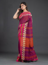 Load image into Gallery viewer, Magenta Woven Design Cotton Saree
