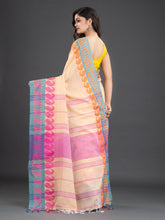 Load image into Gallery viewer, Cream-Coloured &amp; Blue Cotton Saree
