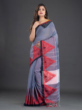 Load image into Gallery viewer, Grey &amp; Red Cotton Saree With Woven Design Border

