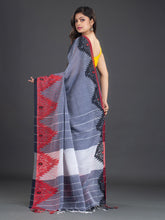 Load image into Gallery viewer, Grey &amp; Red Cotton Saree With Woven Design Border

