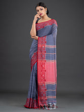 Load image into Gallery viewer, Grey &amp; Pink Cotton Saree
