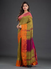 Load image into Gallery viewer, Mustard Green Solid Cotton Saree
