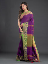 Load image into Gallery viewer, Purple &amp; Green Cotton Saree
