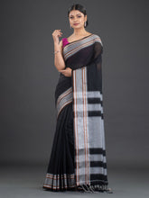 Load image into Gallery viewer, Black &amp; Silver-Toned Solid Handwoven Cotton Saree
