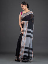Load image into Gallery viewer, Black &amp; Silver-Toned Solid Handwoven Cotton Saree
