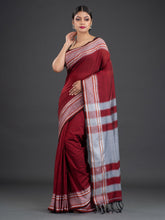 Load image into Gallery viewer, Maroon &amp; Grey Solid Handwoven Cotton Saree
