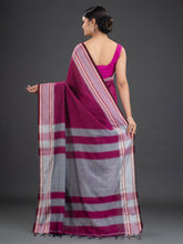 Load image into Gallery viewer, Magenta &amp; Silver-Coloured Cotton Saree
