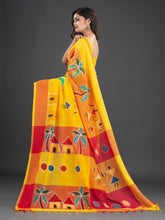 Load image into Gallery viewer, Women Yellow Warli Print Cotton Saree
