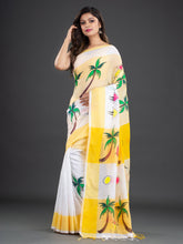 Load image into Gallery viewer, White &amp; Yellow Ethnic Motifs Cotton Saree
