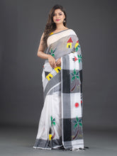 Load image into Gallery viewer, White &amp; Black Woven Design Cotton Saree
