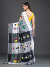 Load image into Gallery viewer, White &amp; Black Woven Design Cotton Saree
