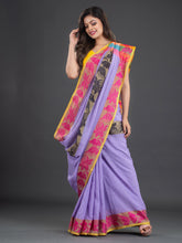 Load image into Gallery viewer, Lavender Floral Woven Design Cotton Saree
