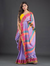 Load image into Gallery viewer, Lavender Floral Woven Design Cotton Saree
