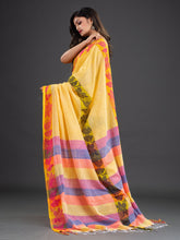 Load image into Gallery viewer, Yellow Floral Woven Design Cotton Saree
