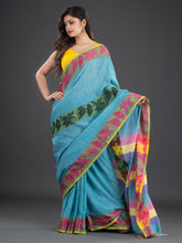 Load image into Gallery viewer, Blue &amp; Pink Floral Cotton Saree

