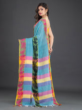 Load image into Gallery viewer, Blue &amp; Pink Floral Cotton Saree
