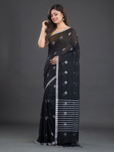 Load image into Gallery viewer, Black &amp; White Woven Design Handwoven Cotton Saree
