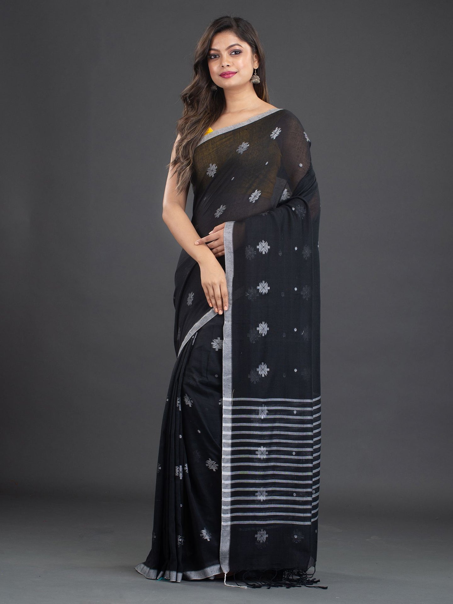 Black & White Woven Design Handwoven Cotton Saree