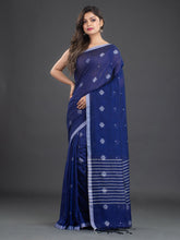 Load image into Gallery viewer, Blue &amp; White Floral Cotton Saree
