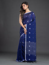 Load image into Gallery viewer, Blue &amp; White Floral Cotton Saree
