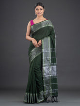 Load image into Gallery viewer, Green &amp; Silver-Toned Pure Cotton Saree
