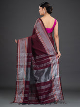 Load image into Gallery viewer, Burgundy &amp; Silver-Toned Cotton Saree
