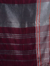 Load image into Gallery viewer, Burgundy &amp; Silver-Toned Cotton Saree
