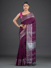 Load image into Gallery viewer, Purple &amp; Silver-Toned Cotton Saree
