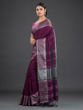 Load image into Gallery viewer, Purple &amp; Silver-Toned Cotton Saree

