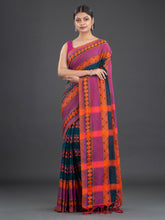 Load image into Gallery viewer, Teal &amp; Orange Woven Design Cotton Saree
