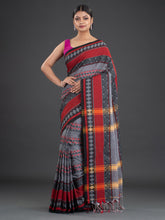 Load image into Gallery viewer, Grey &amp; Red Ethnic Motifs Handwoven Cotton Saree
