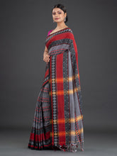Load image into Gallery viewer, Grey &amp; Red Ethnic Motifs Handwoven Cotton Saree

