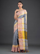Load image into Gallery viewer, Grey &amp; Pink Woven Design Cotton Saree

