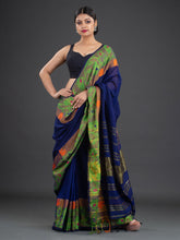 Load image into Gallery viewer, Blue &amp; Green Woven Design Cotton Saree
