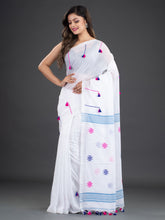 Load image into Gallery viewer, White &amp; Blue Cotton Saree
