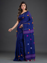 Load image into Gallery viewer, Navy Blue &amp; White Hand woven Cotton Saree
