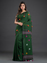 Load image into Gallery viewer, Green &amp; Pink Woven Design Cotton Saree

